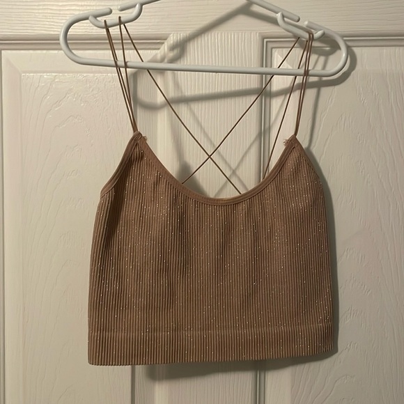 Glittery tight crop top, tan coloured - Picture 2 of 4